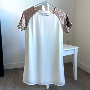 Tobi white and gold sequin shift dress